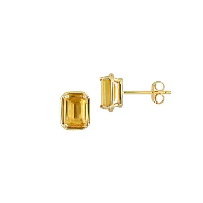 14K Yellow Gold Citrine Octagon Stud Earrings