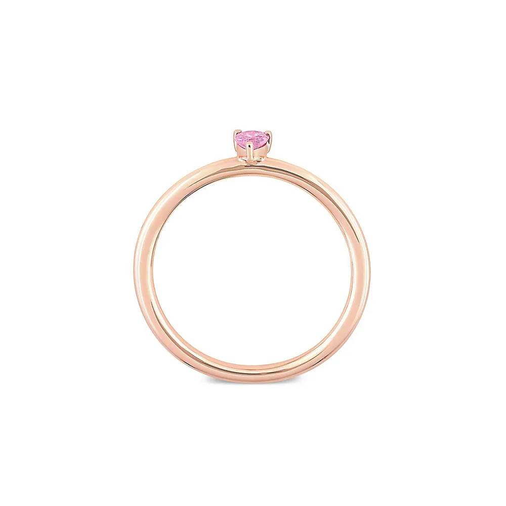 10K Rose Gold & 0.25 CT. T.G.W. Pink Sapphire Pear Solitaire Stackable Ring