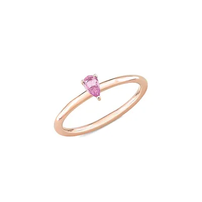 10K Rose Gold & 0.25 CT. T.G.W. Pink Sapphire Pear Solitaire Stackable Ring