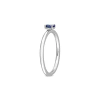 10K White Gold & 0.33 CT. T.G.W. Blue Sapphire Oval Solitaire Stackable Ring