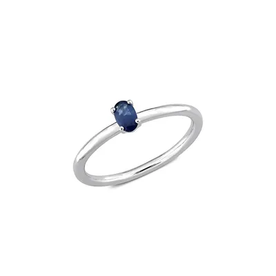 10K White Gold & 0.33 CT. T.G.W. Blue Sapphire Oval Solitaire Stackable Ring