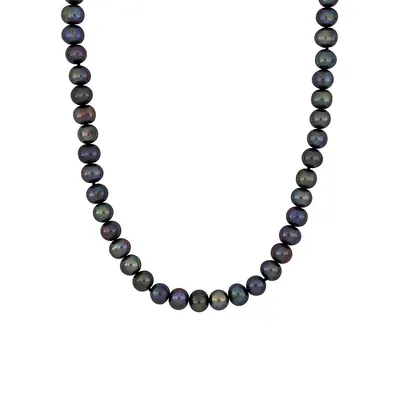 Men's Sterling Silver & 8-8.5MM Black Cultured Freshwater Pearl Necklace