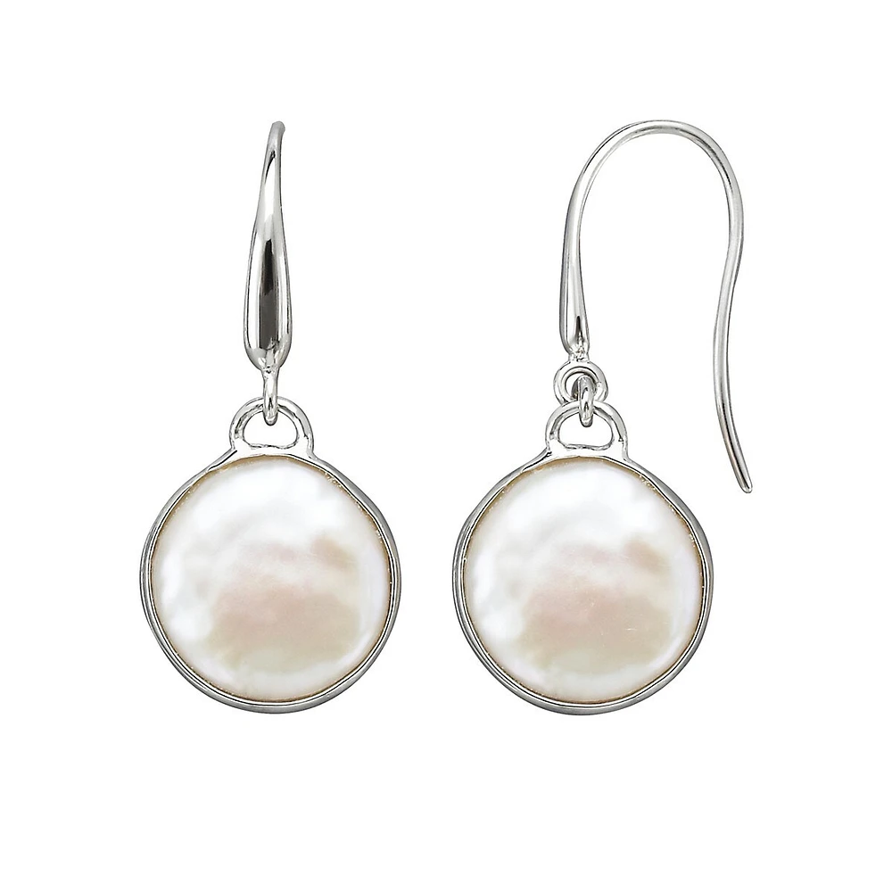 Sterling Silver & 14-15MM Cultured White Pearl Drop Earrings