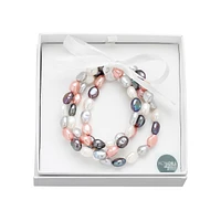 Ensemble de trois bracelets extensibles Pink Tuxedo en perles baroques de 8-9 mm