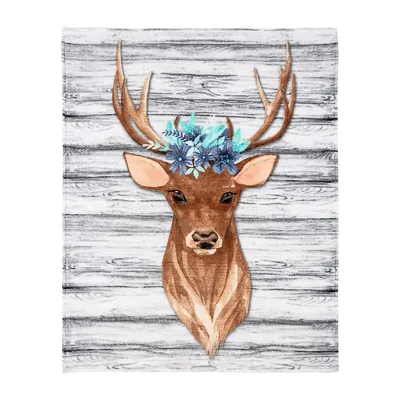 Ribbed Flannel Floral Deer Throw Blanket