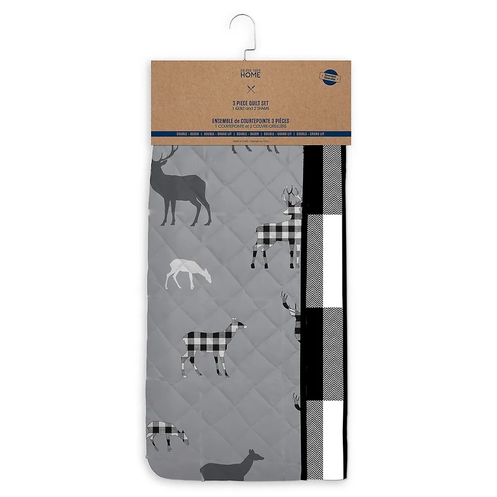 Grey Deer 3-Piece Quilt Set