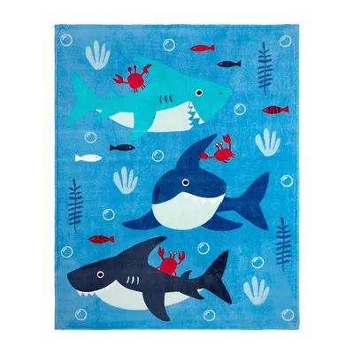 Kid's Shark-Print Flannel Throw Blanket