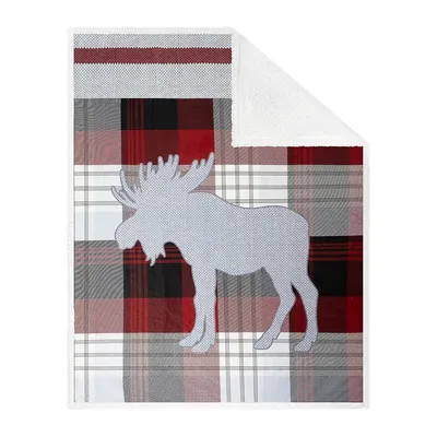Reversible Moose On Plaid & Faux Shearling Throw