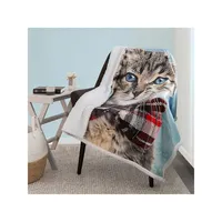 Kid's Reversible Bowtie Cat Print & Faux Shearling Throw