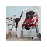 Reversible Doggy Friends Print & Faux Shearling Throw