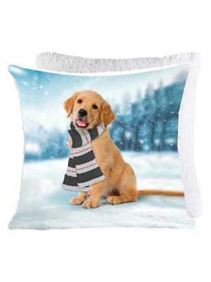 Photoreal Knit Scarf Puppy & Faux Shearling Cushion