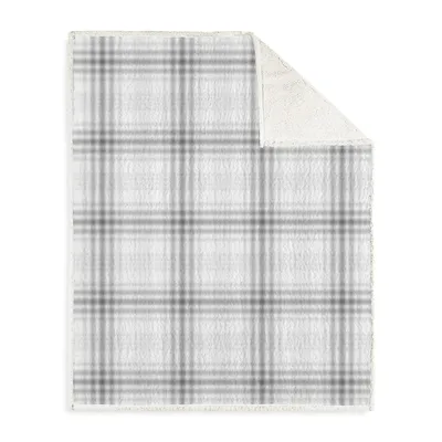 Winter Plaid & Faux Shearling Knit Reversible Throw