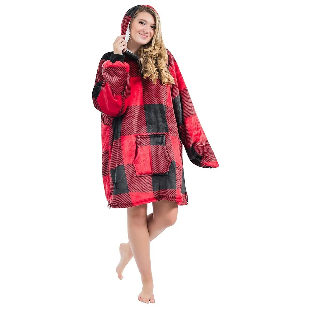 Plaid Wearable Hooded Sweater Blanket