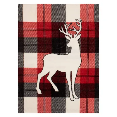 Deer On Plaid Knitted Throw