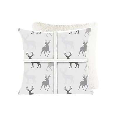 Flannel & Faux Shearling Deer Silhouette Cushion