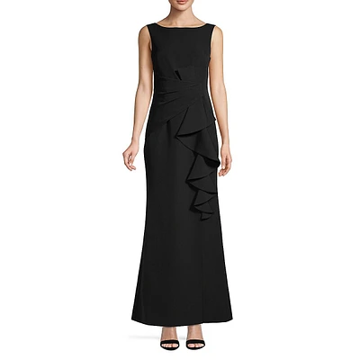Ruffled Boatneck Gown