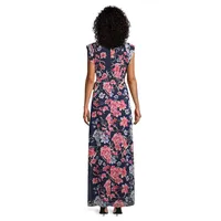 Floral Chiffon Surplice High-Low Maxi Dress