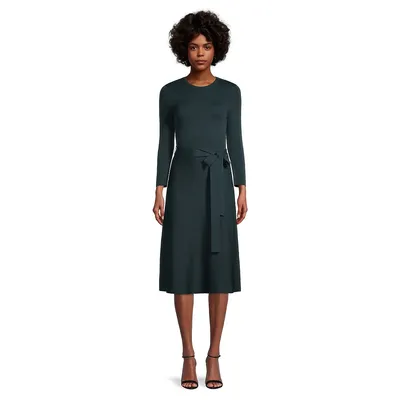 Belted Midi Fit-&-Flare Sweater Dress