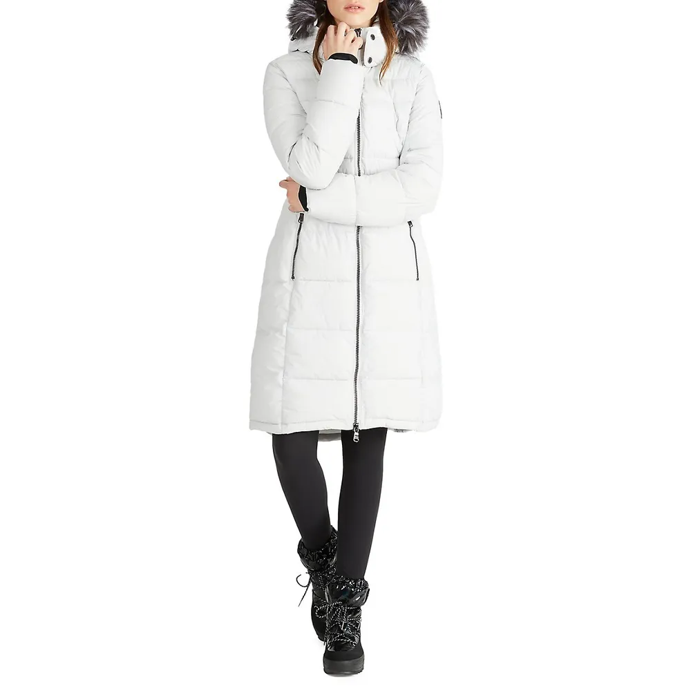 Jupiter Faux Fur-Trim Stretch Quilted Puffer Coat