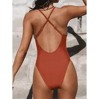 Women's Plunging V-wire Cross Back Cheeky One Piece Swimsuit
