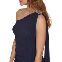 One-Shoulder Embellished Drape Gown