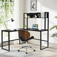 55'' L-shaped Desk Corner Computer Desk W/hutch Black