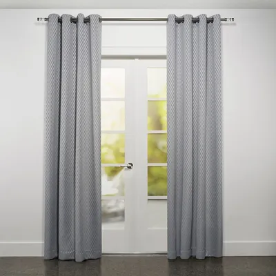 Ready Made Curtain With A Geometric Jacquard Design, 8 Metal Grommets, Corner Weights 54"x95" Grey Color