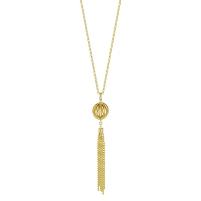 18kt Gold Plated 34" Large Bead Withtassle Necklace
