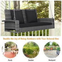 2-person Patio Pe Wicker Hanging Porch Swing Bench Chair Cushion 800lbs