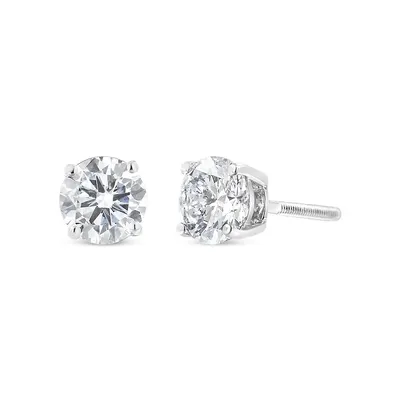 14k White Gold 1 1/2 Cttw Lab Grown Diamond Solitaire Stud Earrings With Screwbacks (f-g Color, Vs2-si1 Clarity)