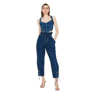 Women High Waist Elastic Cuff Jeans