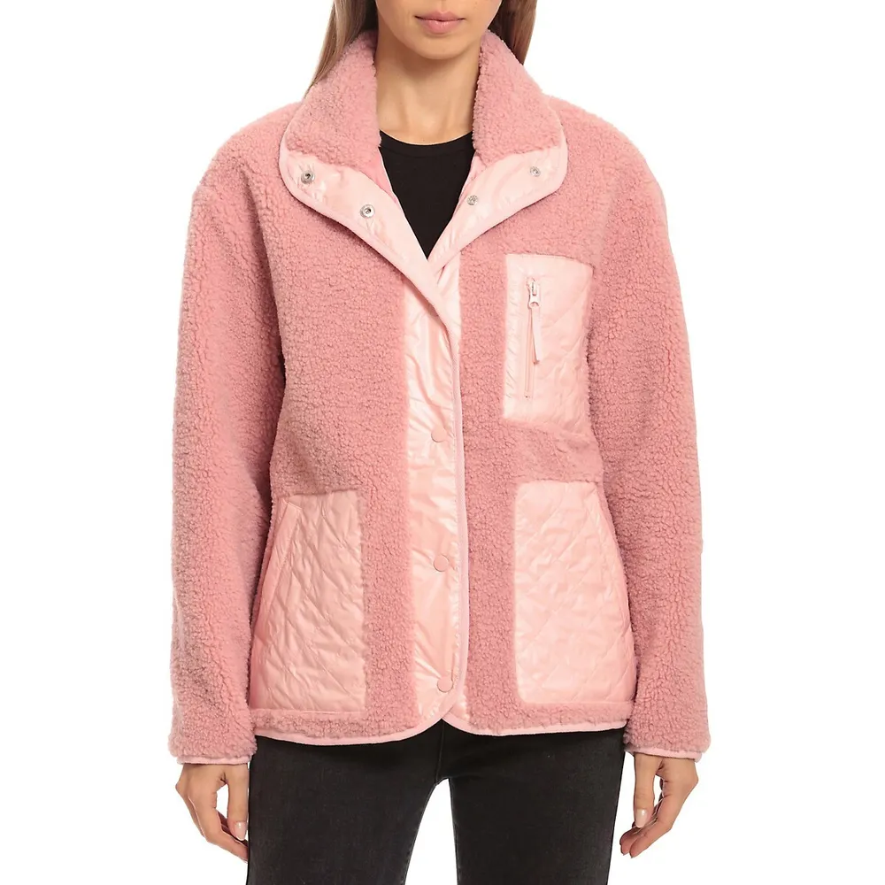 Women's Oversized Contrast Detail Teddy Jacket