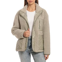 Faux Fur Teddy Fleece Snap-Front Jacket