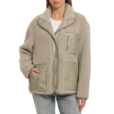 Faux Fur Teddy Fleece Snap-Front Jacket