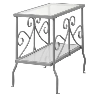 Accent Table, Side, End, Nightstand, Lamp, Living Room, Bedroom, Metal, Tempered Glass, Grey, Clear, Traditional