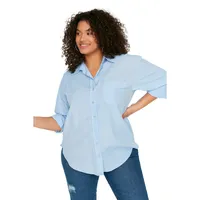Women Plus Regular Fit Basic Shirt Collar Woven