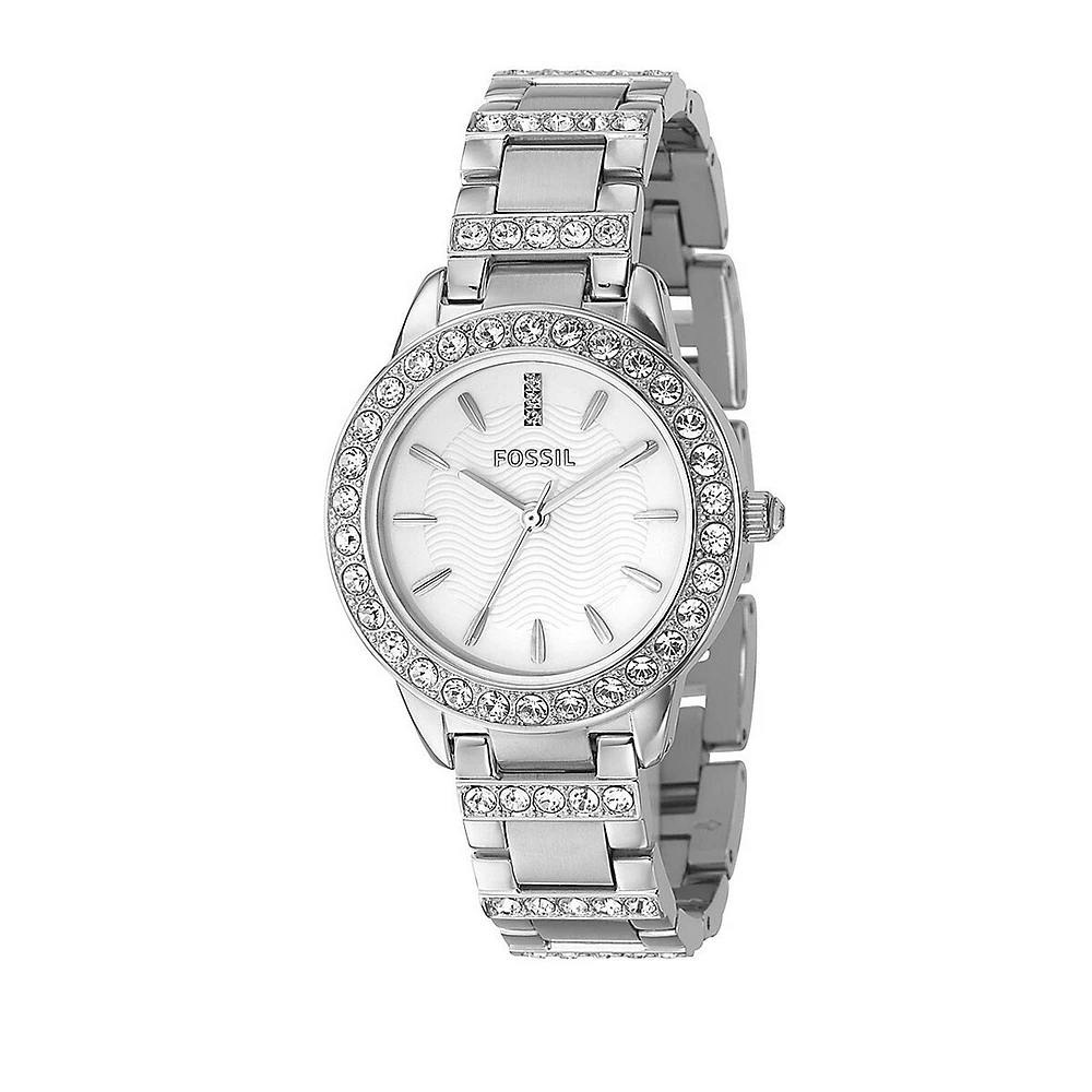 Round Silver Dial With Glitz And Silver Bracelet Watch