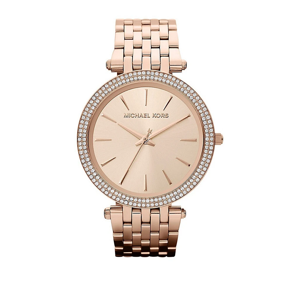 Michael Kors Mid-Size Rose Gold Tone Stainless Steel Darci Three-Hand Glitz  Watch | Metropolis at Metrotown