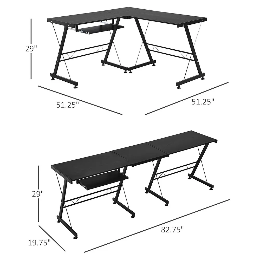 51" L-shaped Computer Desk With Steel Frame