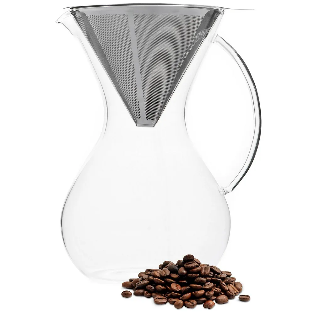 Glass Pour Over Coffee Brewer With Double Mesh Stainless Filter