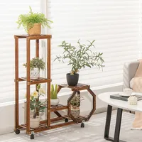 6-tier Potted Rolling Plant Stand Wooden Storage Display Shelf Rack With Wheels