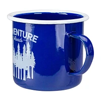 5.5" Blue And White Adventure Awaits Camping Mug