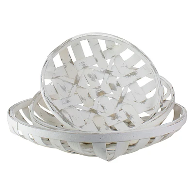 Set Of 3 White Circular Woven Baskets 24.5"