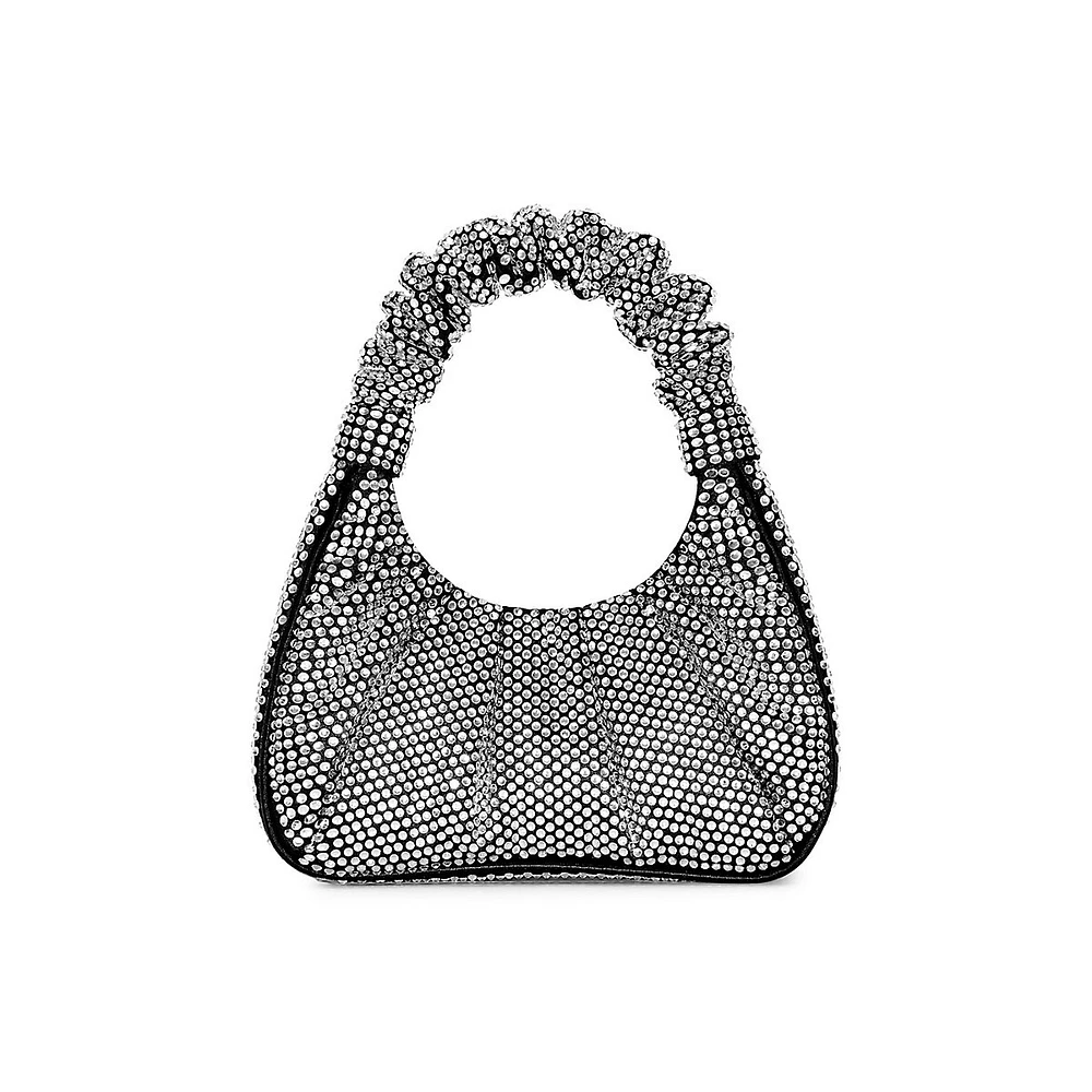 Medium Gabbi Artificial Crystal Ruched Baguette Hobo Handbag