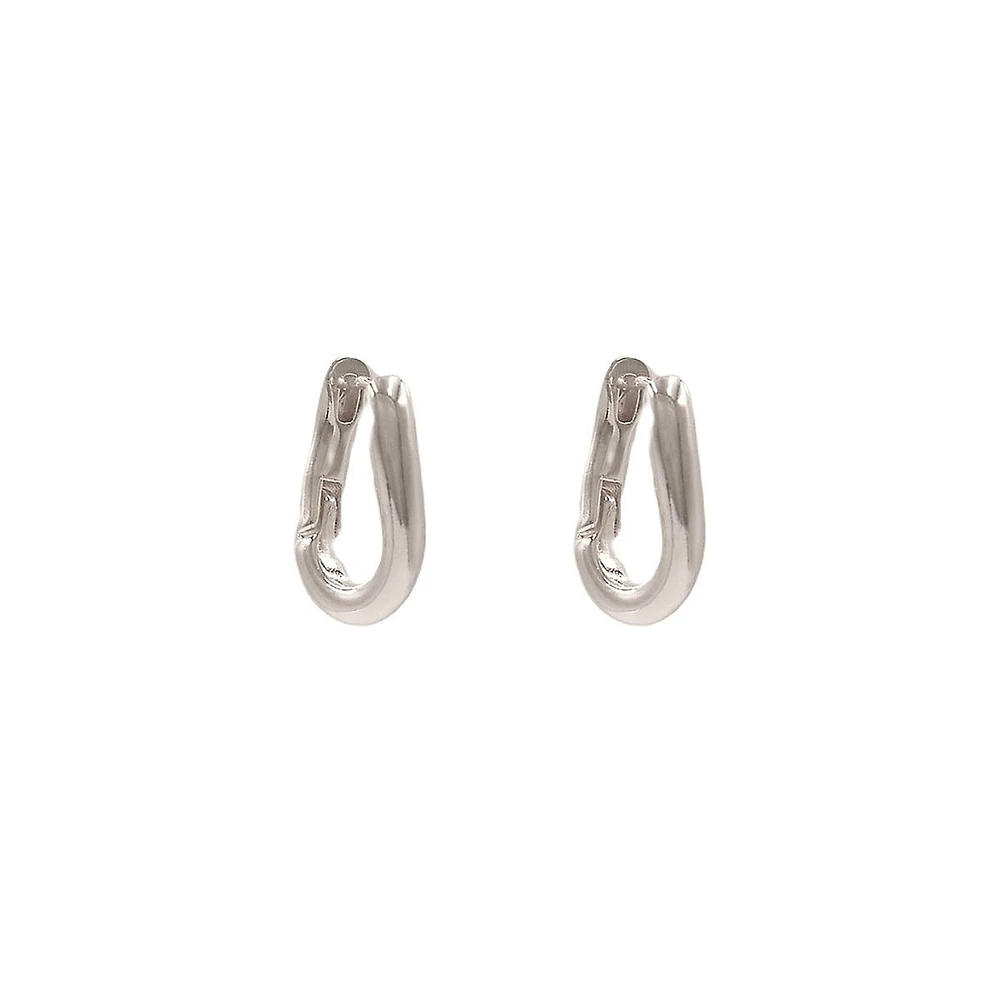 Silver-Plated Twisted Oval Polished Huggie Hoops