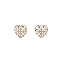 Silver-Plated Crystal Filigree-Heart Stud Earrings