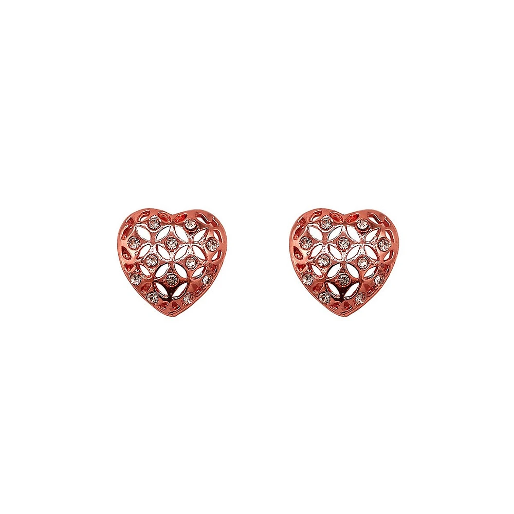 Filigree Heart Rose-Goldplated Stud Earrings