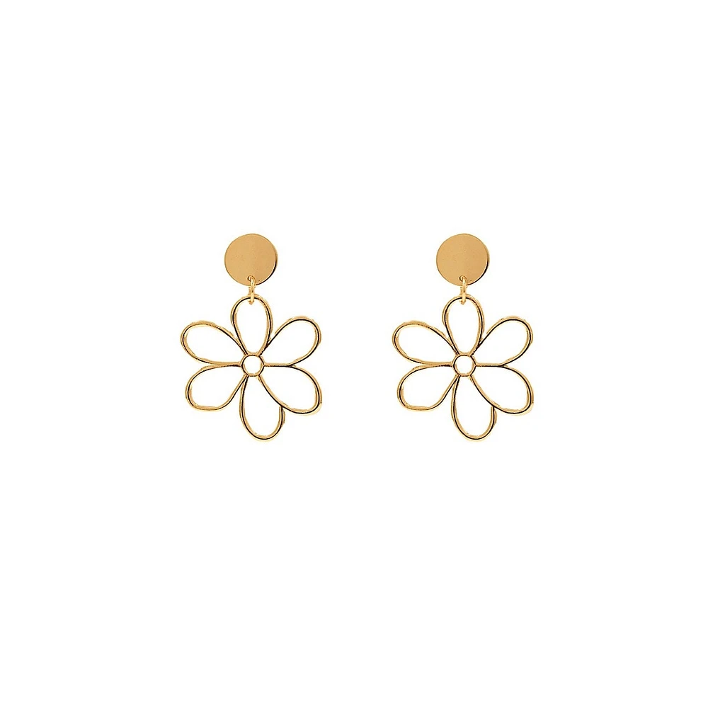 Goldplated Open Flower Drop Earrings