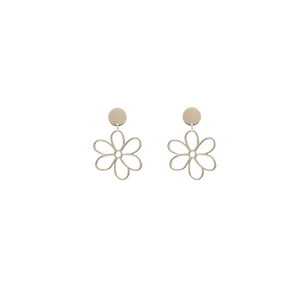 Boucles d'oreilles pendantes en forme de fleur ouverte plaquées argent