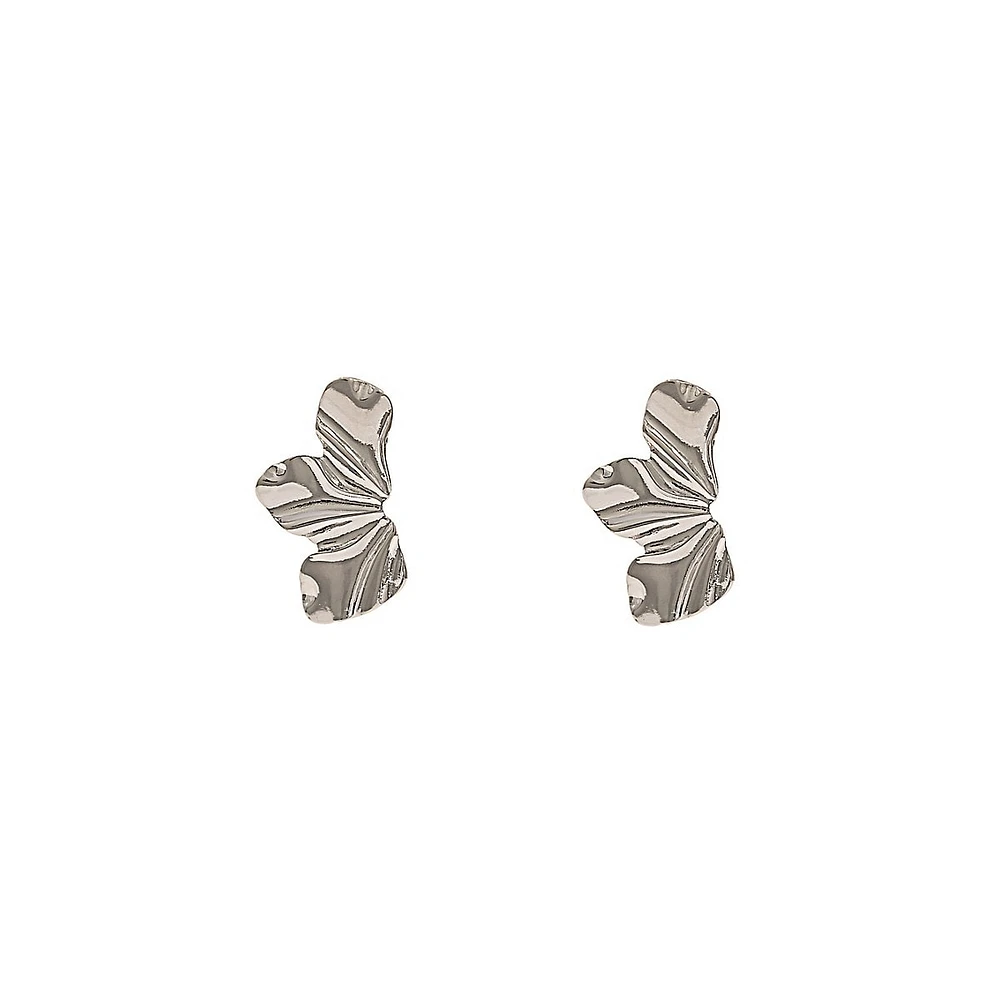 Silver-Plated Half Flower Stud Earrings